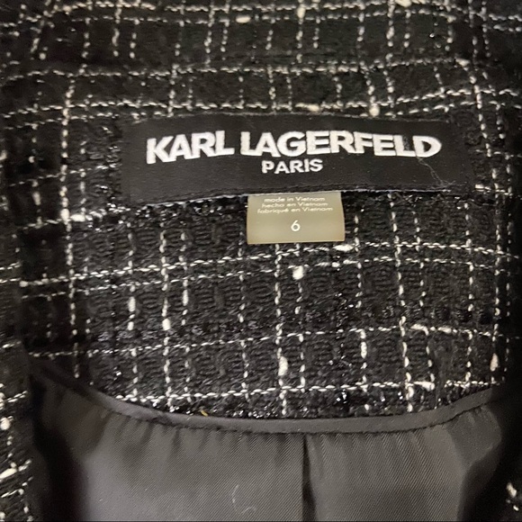 Karl Lagerfeld Paris Black Notched Collar Tweed Suit Skirt Set - Picture 6 of 16